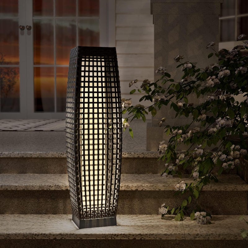 Grand patio Outdoor Floor Lamp Solar Powered Lantern Water-Resistant Wicker Deck Light for Garden or Porch - Medium Fuji, Silver Gray - Image 2